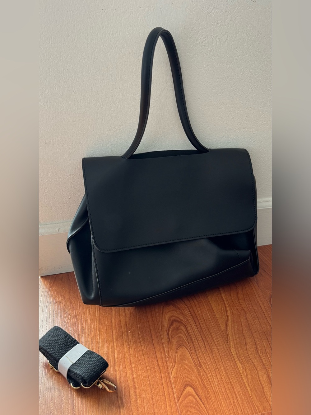 Classic Black Structured Top-Handle Handbag